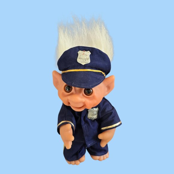 Vintage Thomas Dam Troll Doll 1977 Denmark White Hair 9" Tall Police Officer - Picture 1 of 12